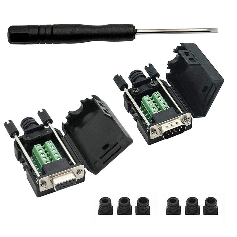 YIOVVOM DB9 Breakout Connector, Male Female 9 pin RS232 connectors, Solderless D-SUB RS485 Serial Adapter Module Board with Screw Terminals, Case, Long Bolts - Image 1